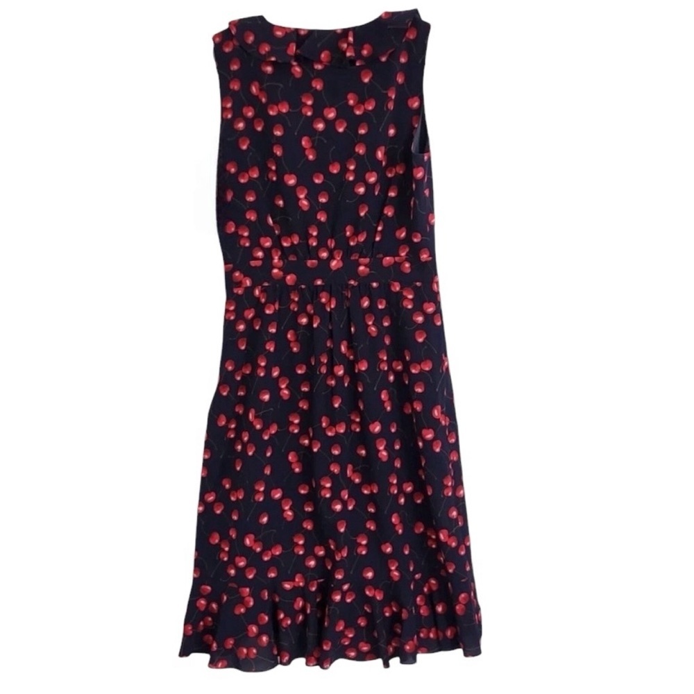 J.Crew Cherries Print Ruffle Wrap Dress Size 14 Black/Red Coquette Dark Romantic - Picture 5 of 8